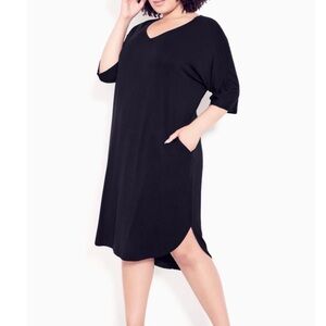 ZIM & ZOE Knit Pocket Plain Dress Pullover V-Neck Oversized Midi Shift 22/24